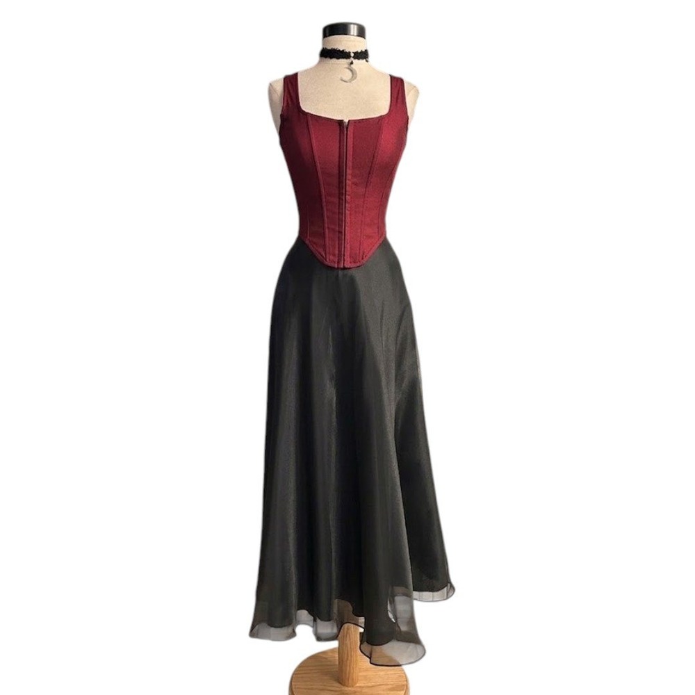 Vintage Formal Black Sheer Organza Maxi Skirt Size Medium Evening Prom